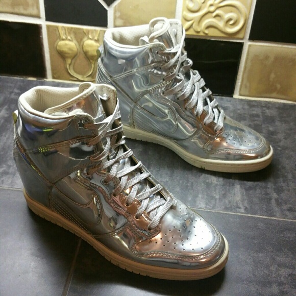 Nike Sky Hi Dunk Wedges Sz 7 Liquid Silver - Picture 7 of 8
